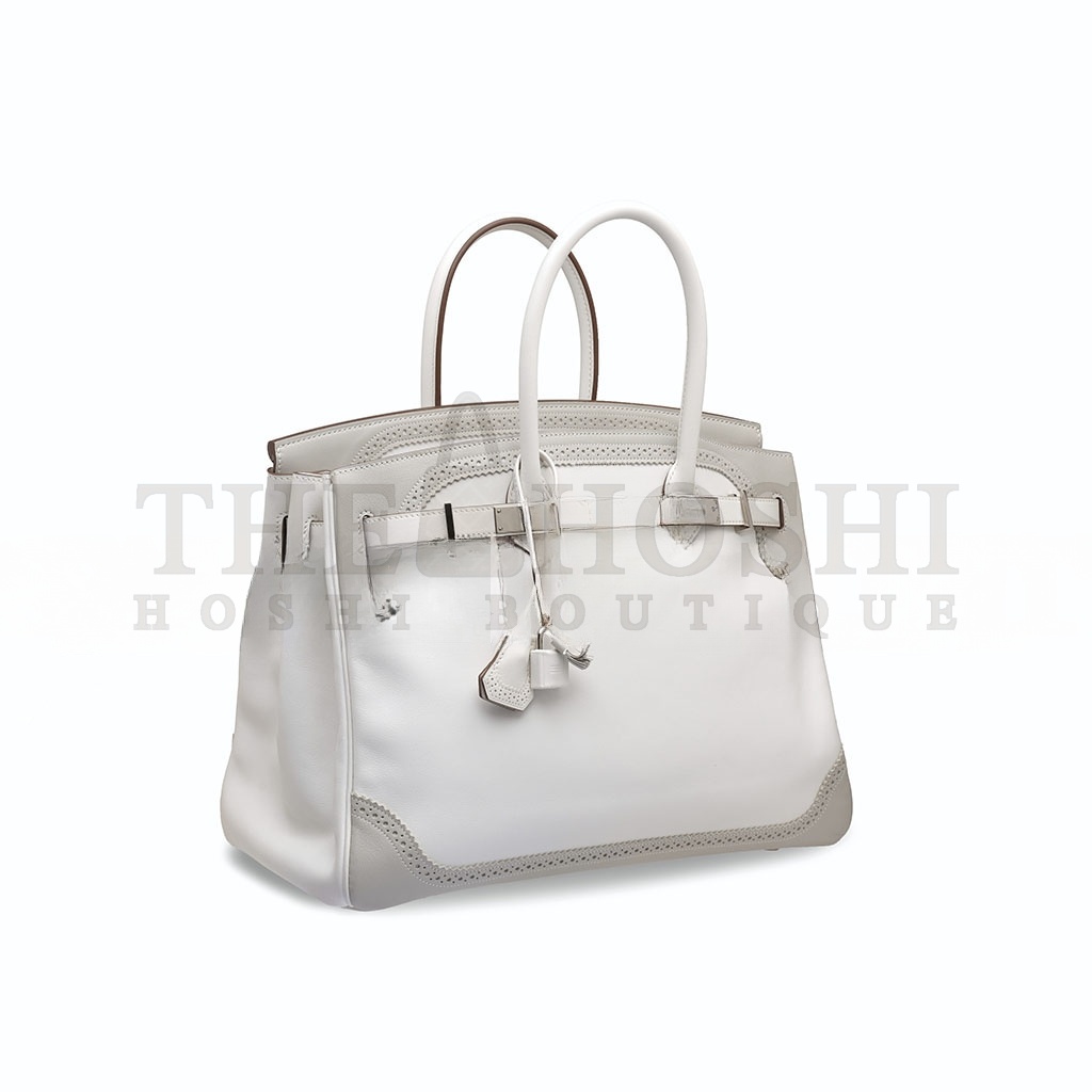 H**me5 BIRKIN 30 SWIFT WHITE AND GREY WITH SILVER BUCKLE 321877 (30*22*15cm) Master Quality